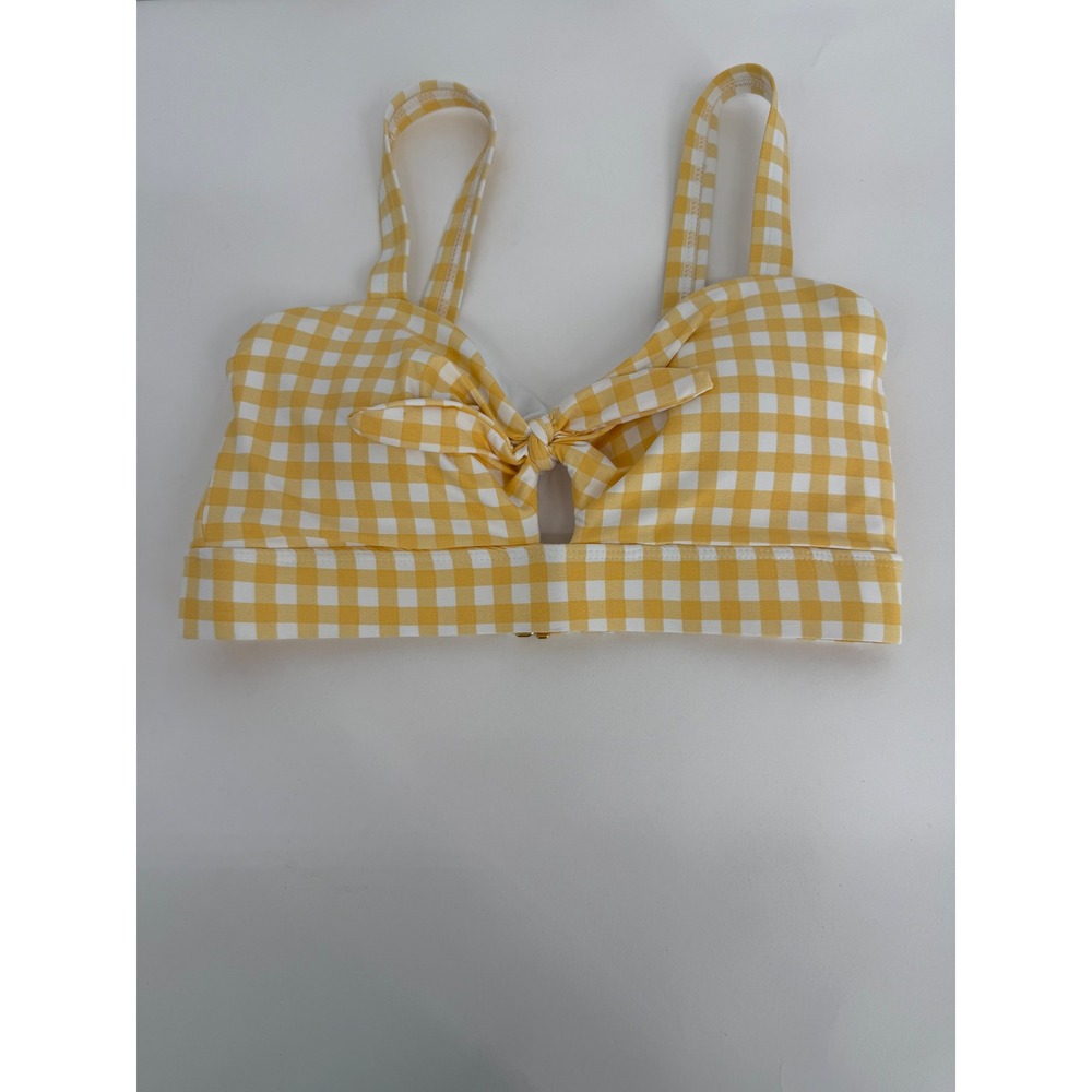 Freshwater Yellow Gingham Bow Front Banded Bikini Top Sz M New